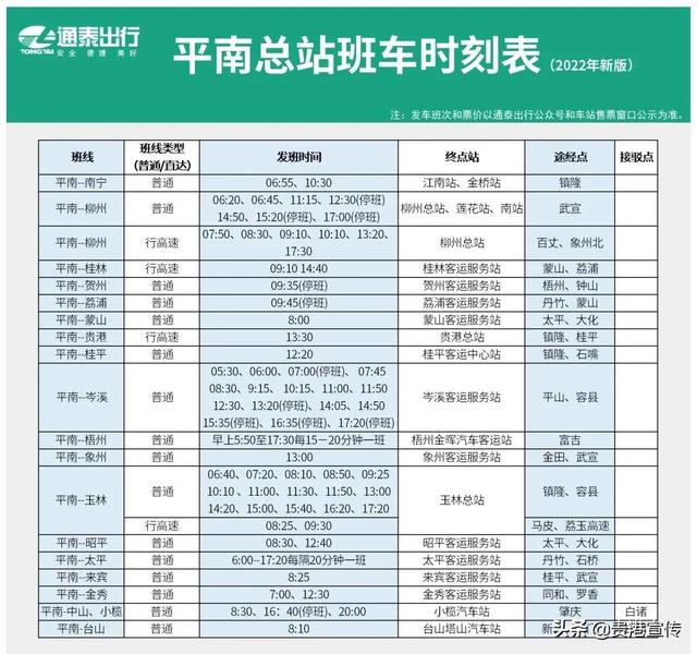 出行必备！贵港市2022年新版班车时刻表来了