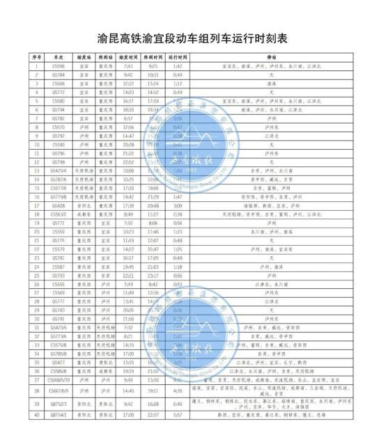 9月29日开通！重庆西到宜宾最快48分钟可达（附时刻表）